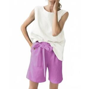 NEW LE MUSE women's high waisted linen shorts in pink